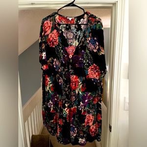 Beautiful black dress with purple and pink flowers